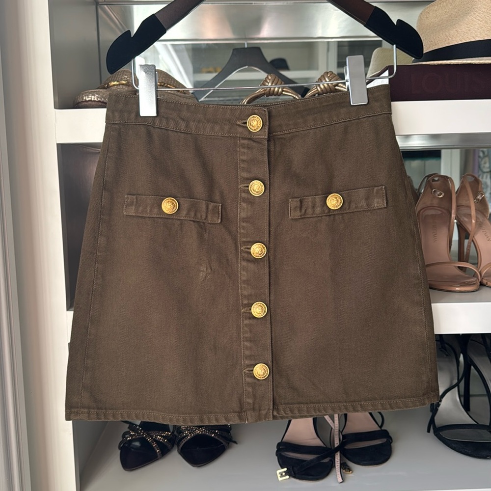 Kris Button Front Cotton A-Line Miniskirt